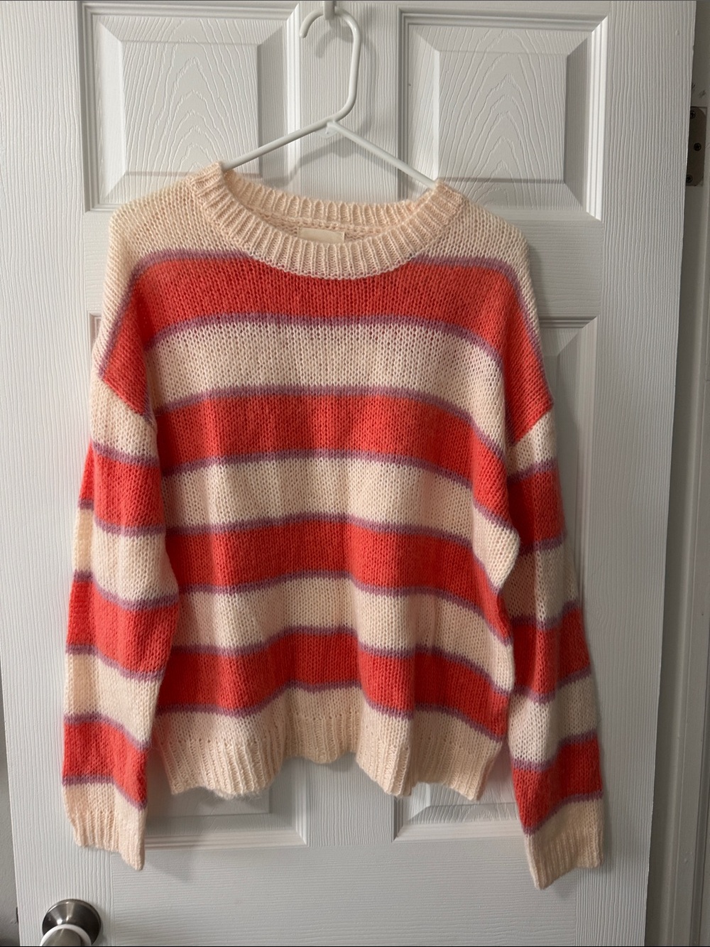 NWOT Striped Crewneck Sweater in Cream and Coral - wool/mohair SO SOFT